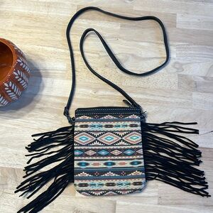 P&G western crossbody purse bag with fringe zip closure